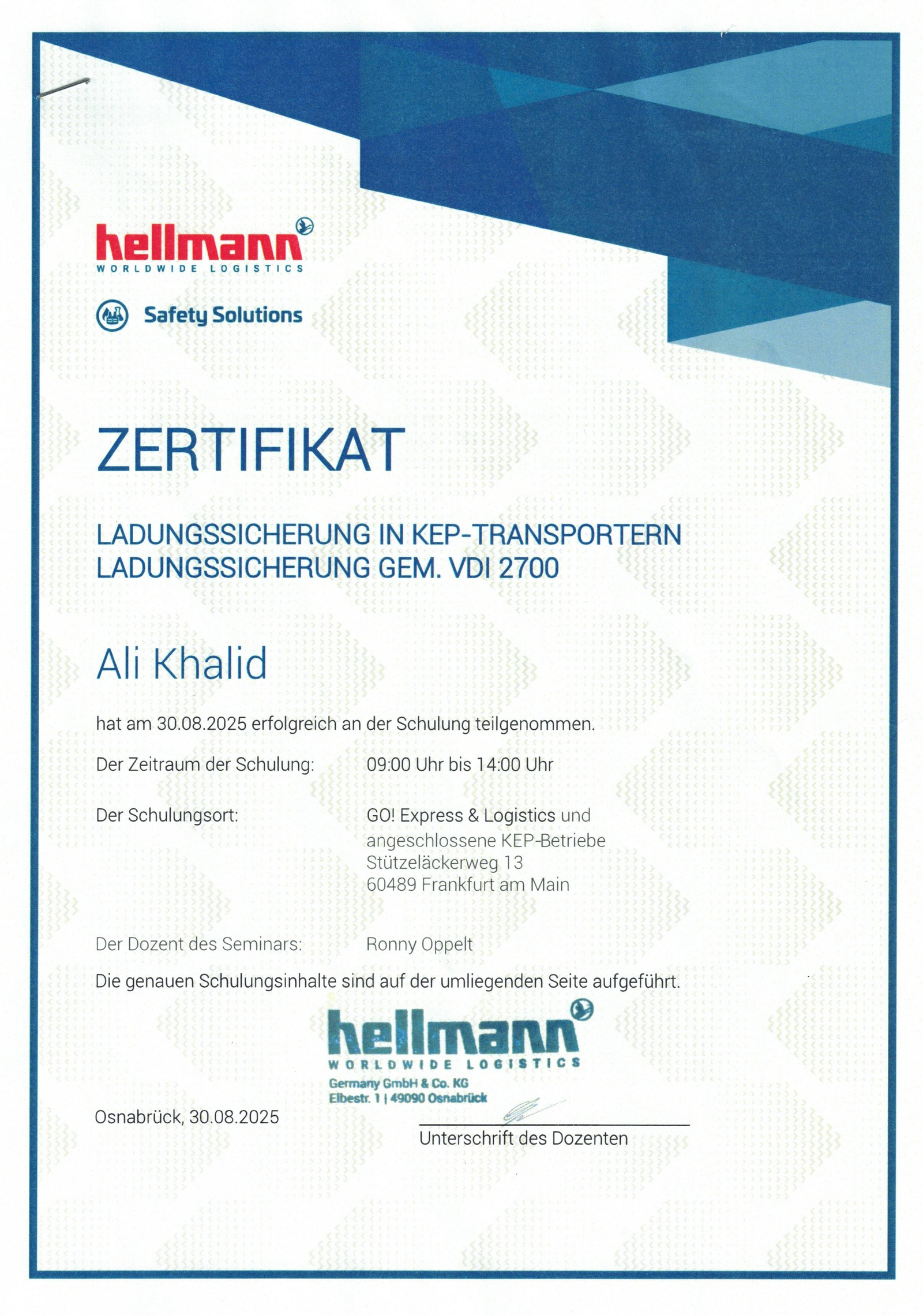 KEP qualification certificate